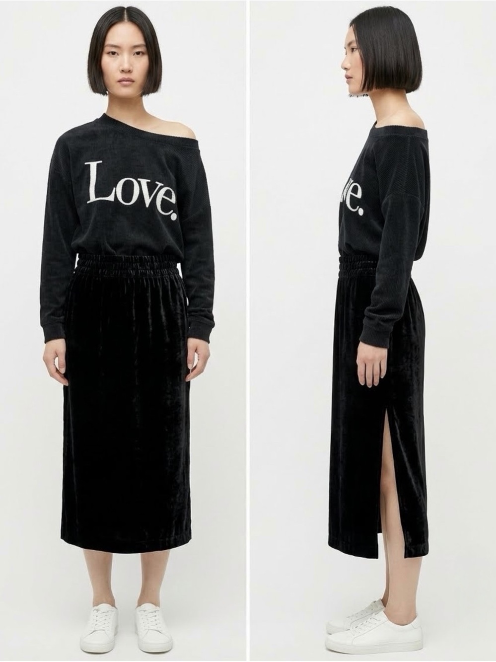 NWT J.Crew Black Velvet Lined Pull-On Midi Skirt Slits Pockets Size Medium M